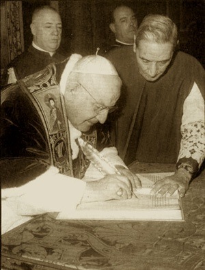 Pope John XXIII signing Vatican II